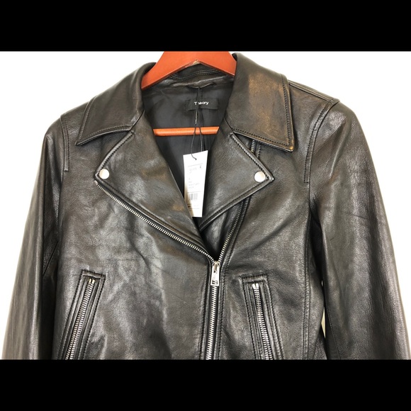 Theory Black Leather New Moto Jacket Coat - Picture 3 of 8